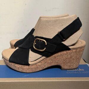 Clarks Women's Wedge Sandals Giselle Dove Black
